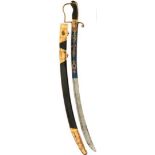 A GEORGIAN OFFICER'S SABRE, 76cm blade etched and gilt with scrolling foliage, a stand of arms,