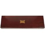 A BRASS BOUND MAHOGANY GUN CASE, for a gun with 30inch barrels, faded purple velvet lined