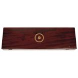 A BRASS BOUND MAHOGANY GUN CASE, the green baize lined interior for a gun with 30.75inch barrels,