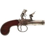 A CRISP 54-BORE FLINTLOCK BOXLOCK POCKET PISTOL BY HENRY NOCK, 1.75inch turn-off barrel with scallop