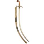 A FINE QUALITY 19TH CENTURY TURKISH OR OTTOMAN SHAMSHIR, 82.5cm sharply curved fine damascus blade