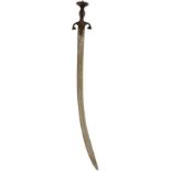 A 19TH CENTURY AFGHAN PULOUAR OR SWORD, 74.5cm curved fullered blade, double edged towards the