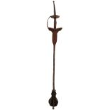 A LATE 17TH OR EARLY 18TH CENTURY CENTRAL INDIAN MACE, 80cm over all length, shaped flange head with