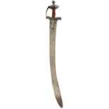 A LARGE 19TH CENTURY INDIAN EXECUTIONER'S SWORD OR TEGHA, 84cm curved blade, broadening and double