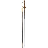 A FRENCH SMALL SWORD, 84.5cm incurved triangular section blade etched and gilt with scrolls