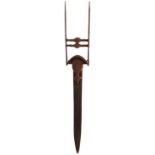 A 17TH CENTURY TANJORE KATAR OR DAGGER, 32.5cm double fullered blade, heavily reinforced forted