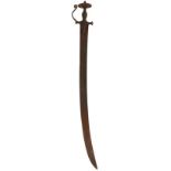 A LATE 18TH CENTURY INDIAN TULWAR OR SWORD, 76cm curved triple fullered blade, characteristic hilt