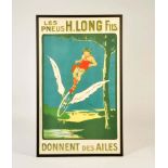Plakat "Les Pneus H.Long Fils" von 1920 in Holzrahmen
