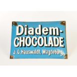 J.G. Hauswaldt, Magdeburg, Emailleschild "Diadem Chocolade"
