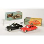 Corgi Toys, Riley Pathfinder Police Car + Jaguar Fire Service Car