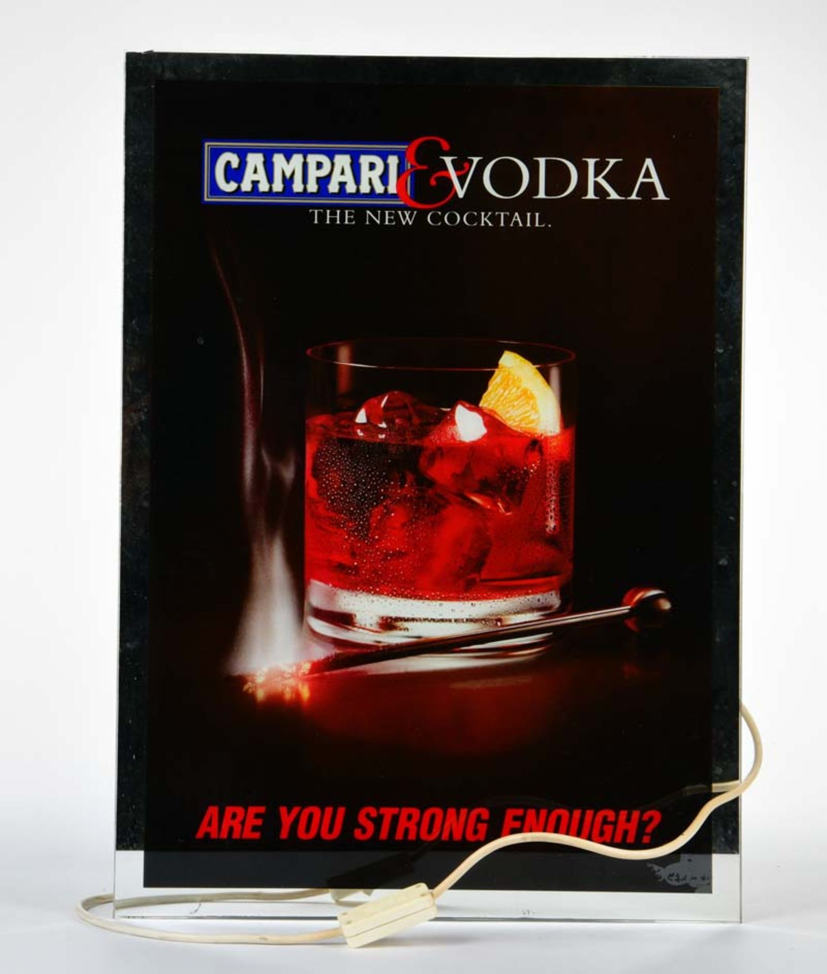 Illuminated sign "Campari Vodka", 42x58 cm, function ok, min. paint d., self collection or