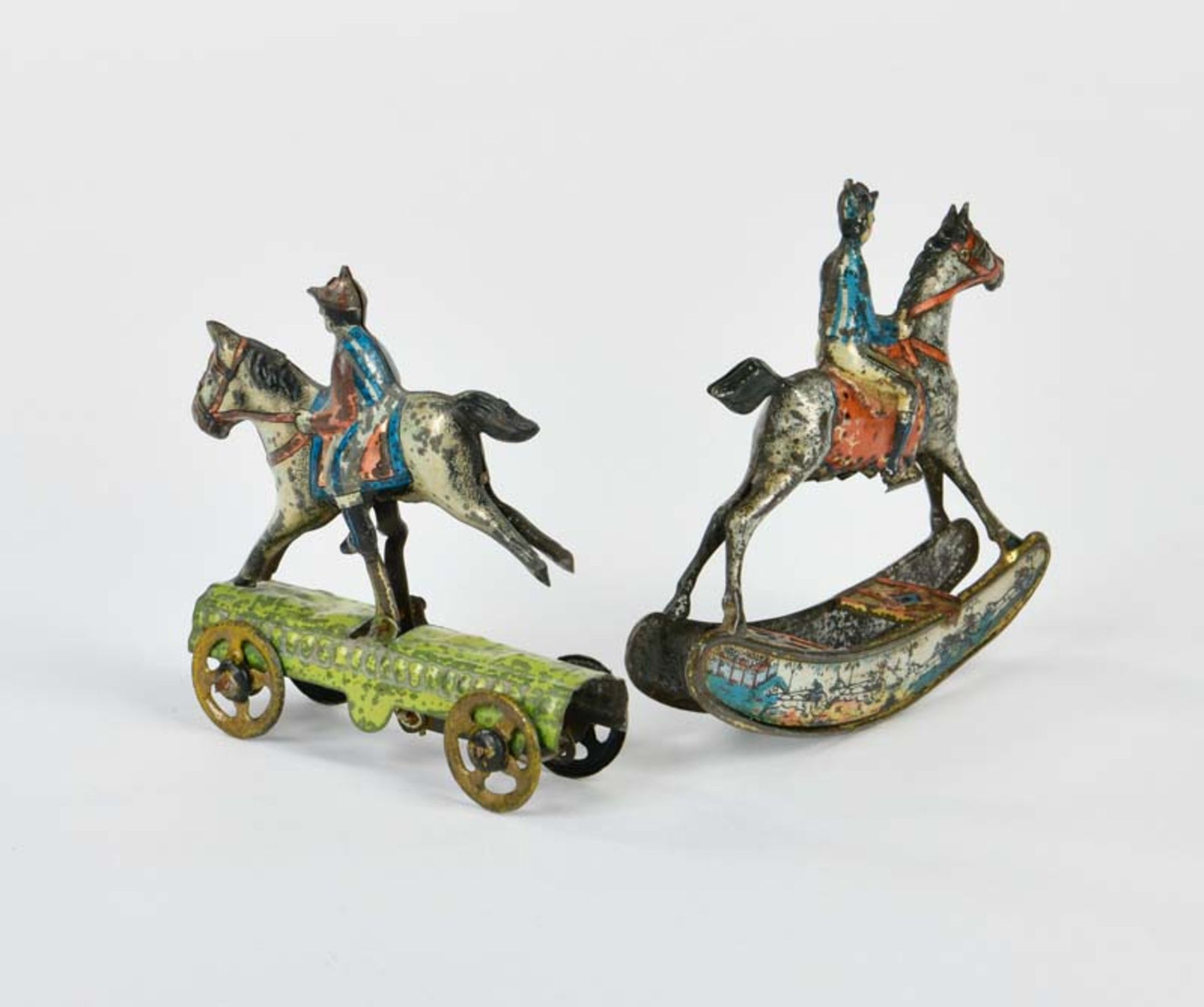 2 Penny Toy horsemen, Germany pw, 8-10 cm, tin, paint d., C 2-3 - Image 2 of 2