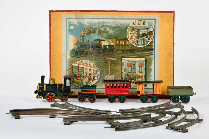 Märklin, railway package with loco ancient + 3 wagons, Germany pw, gauge 0, paint d. due to age, box - Image 3 of 3