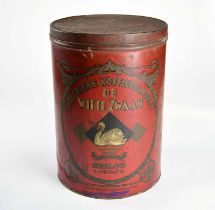 Coffee tin can "De Witte Zwaan", 46 cm, paint d., C 2-3