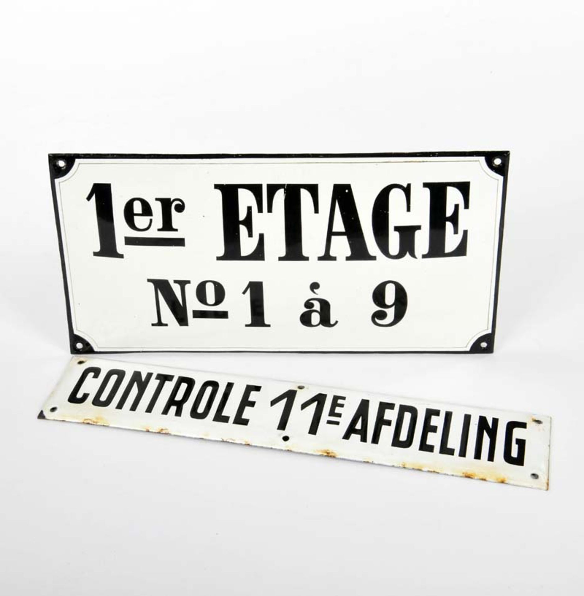 2 enamel signs, France, 36x18 + 40x8 cm, min. paint d., C 1-2