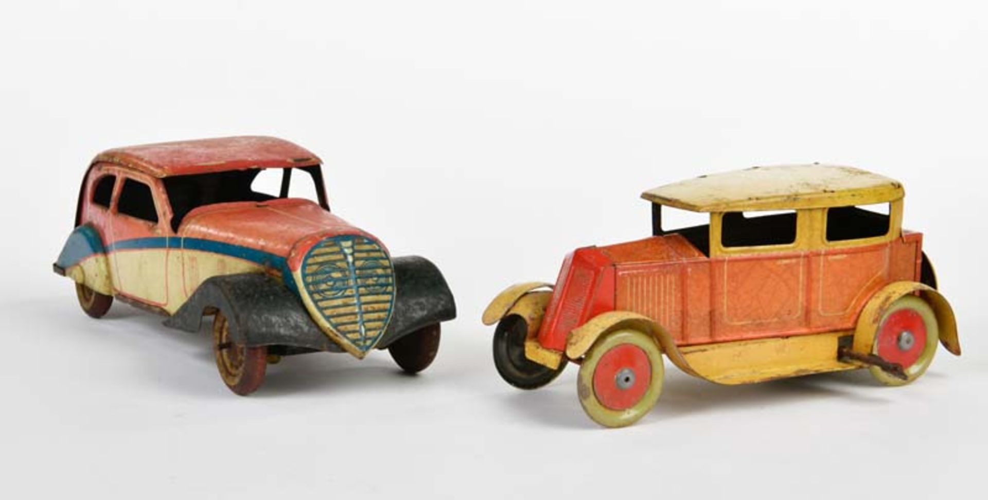 Rossignol, 2x sedan, France, 18-22 cm, tin, cw ok, paint d., rust d., C 3