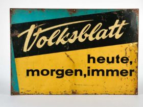 Tin plate sign "Volksblatt", 72x50 cm, paint d., rust d., C 3