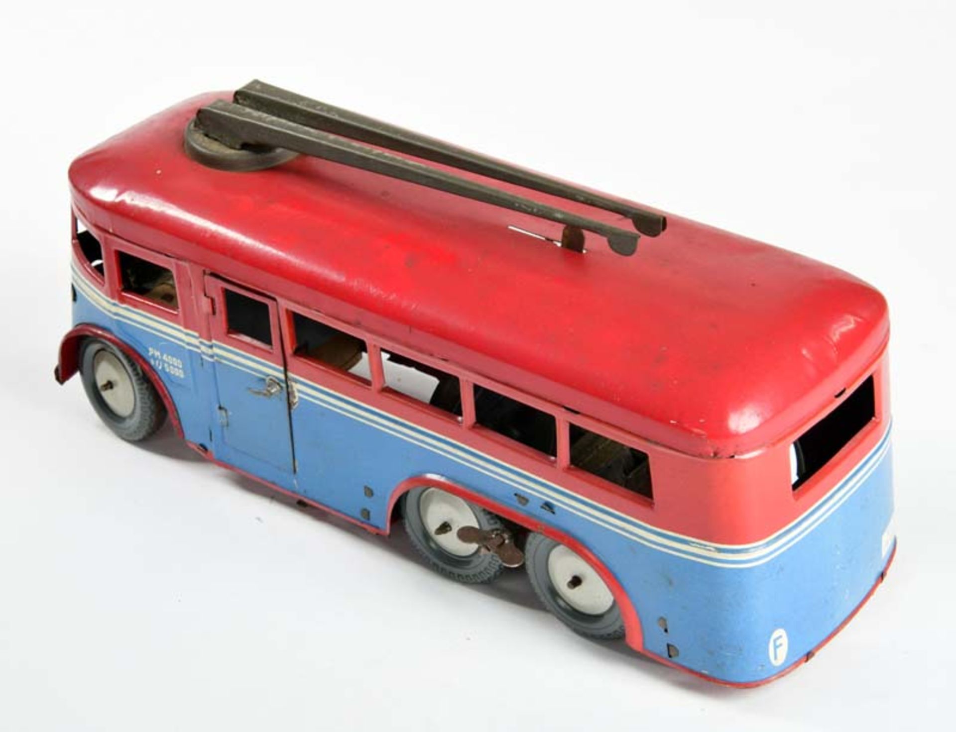 Joustra, Trolley Bus, France, 30 cm, tin, cw defective, paint d., rust d., C 3 - Image 3 of 3