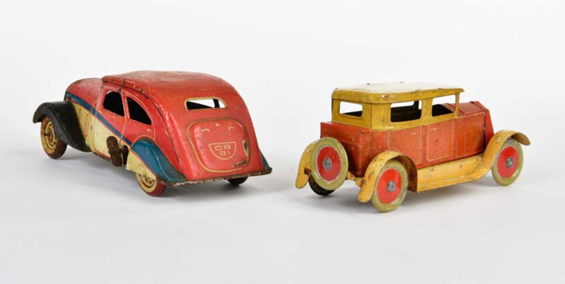 Rossignol, 2x sedan, France, 18-22 cm, tin, cw ok, paint d., rust d., C 3 - Image 3 of 3