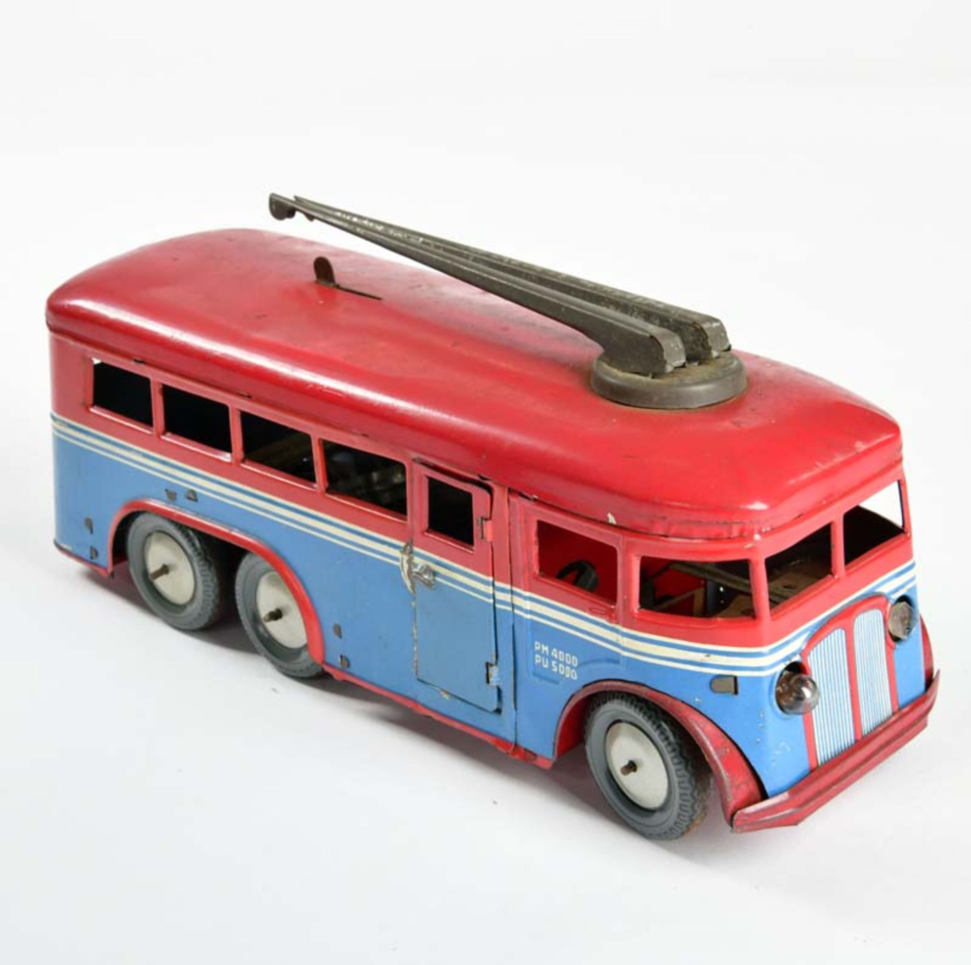 Joustra, Trolley Bus, France, 30 cm, tin, cw defective, paint d., rust d., C 3
