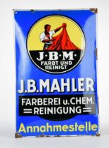 Enamel sign "J.B Mahler Färberei und chem. Reinigung", 49x74 cm, min. paint d.