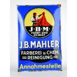 Emailleschild "J.B Mahler Färberei und chem. Reinigung"