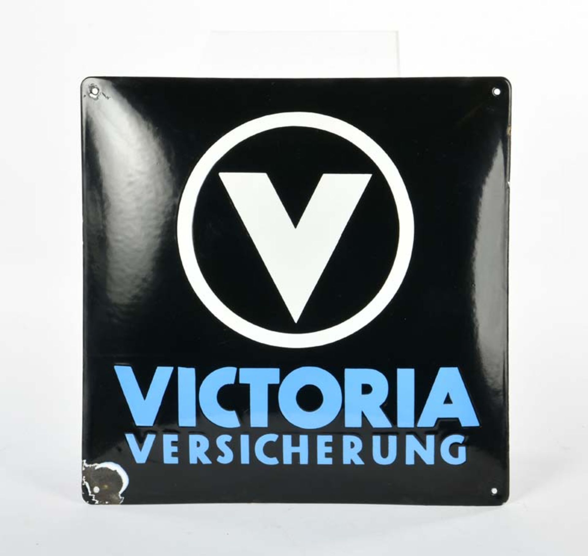 Enamel sign "Victoria Versicherung", 33x33 cm, min. paint d., convex