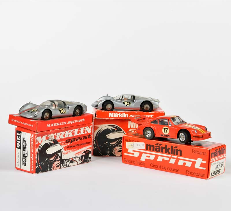 Märklin Sprint, 3x Porsche, W.-Germany, part. traces of usage, please inspect