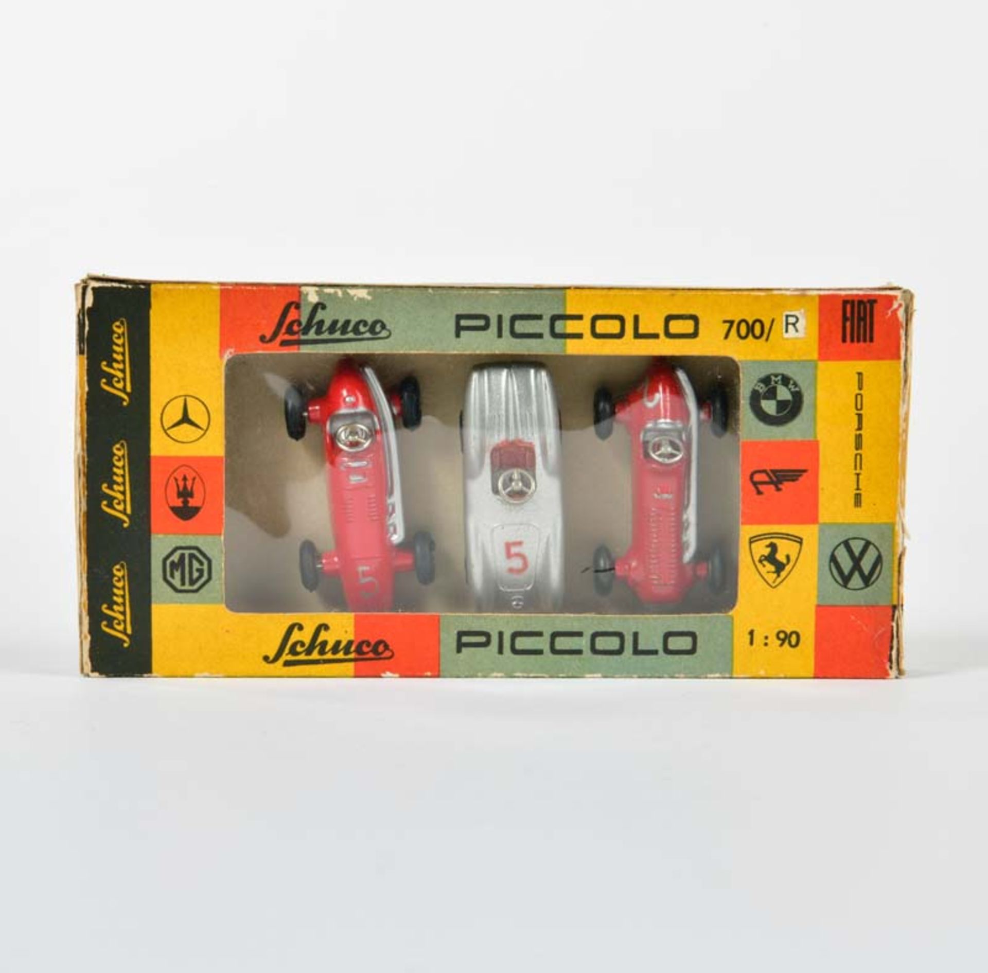 Schuco, Piccolo box 700/R with 3 racing cars, W.-Germany, 1:90, box C 2-3 (2 flaps missing)