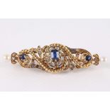 Antike 585 Gold Brosche mit Diamanten, Saphiren & Perlen, gold brooch with diamonds sapphires pearl,