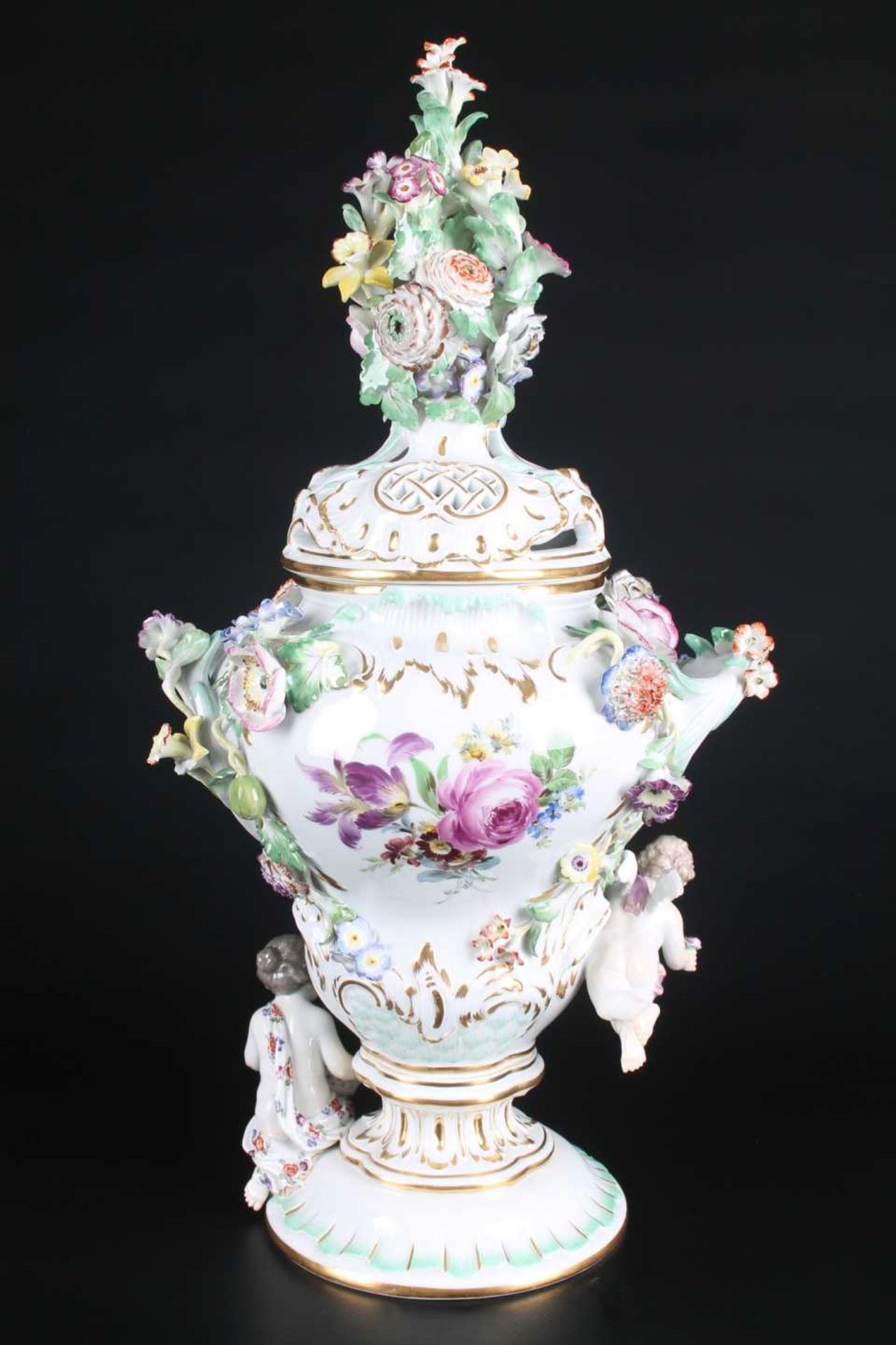 Meissen Potpourri Vase mit Putten, porcelain potpourri vase with cherubs, - Image 12 of 12