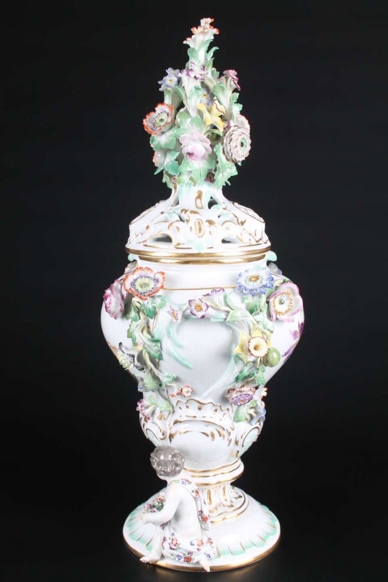 Meissen Potpourri Vase mit Putten, porcelain potpourri vase with cherubs, - Image 3 of 12