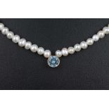 Aquamarin Perlenkette 585 Gold, pearl necklace gold lock,