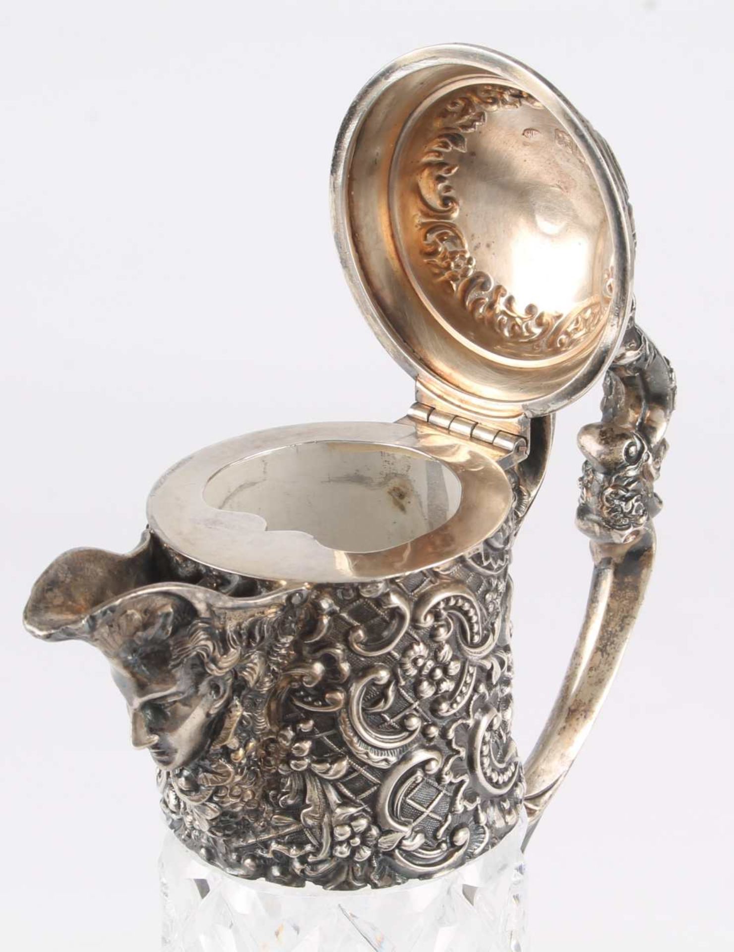 925 Silber Kristallkanne England 1897, crystal silver jug art nouveau, - Image 6 of 10
