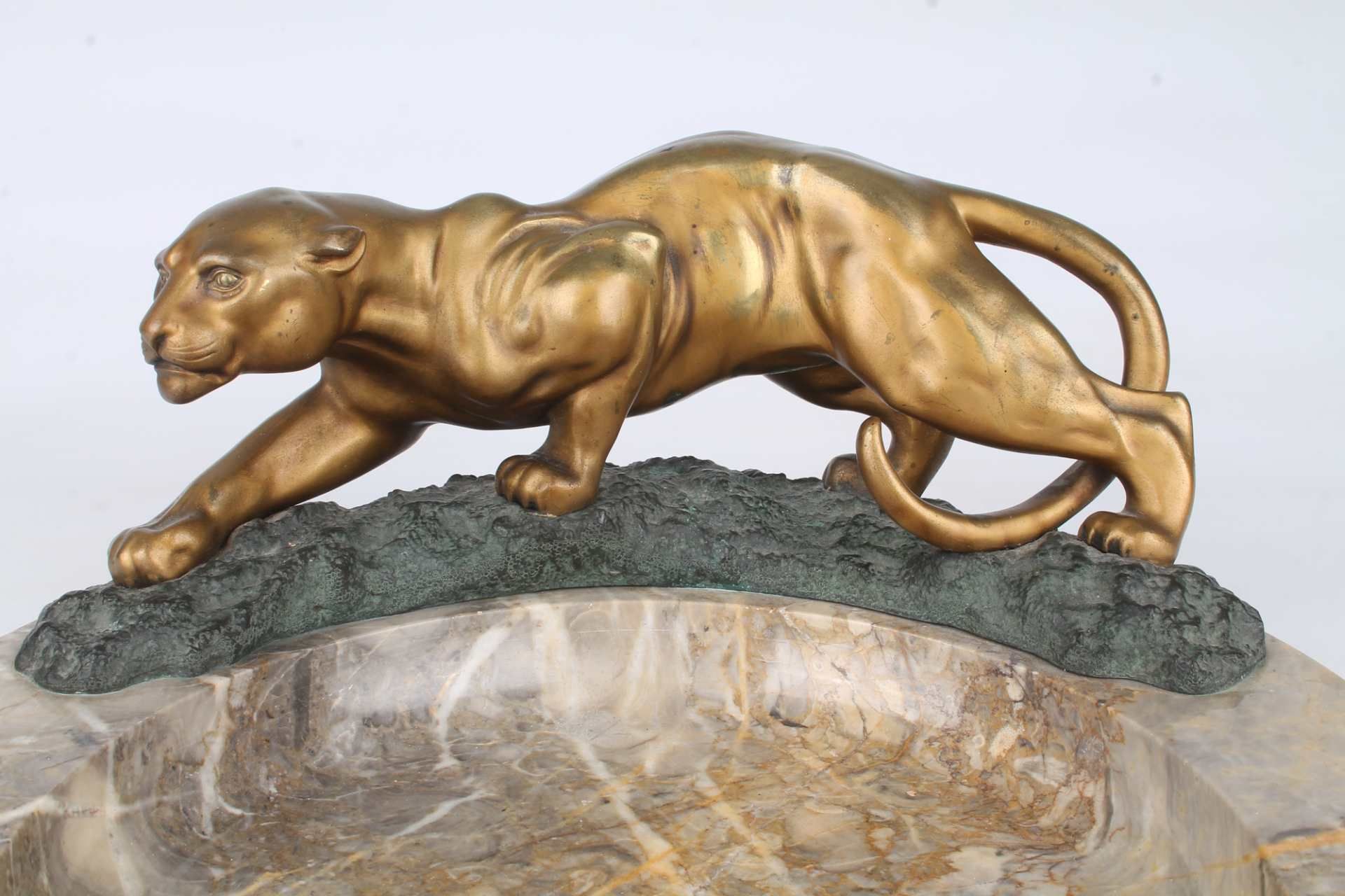Georges Morin (1874-1950) Bronze Panther auf Marmorschale, bronze panther on marble bowl, - Image 3 of 6