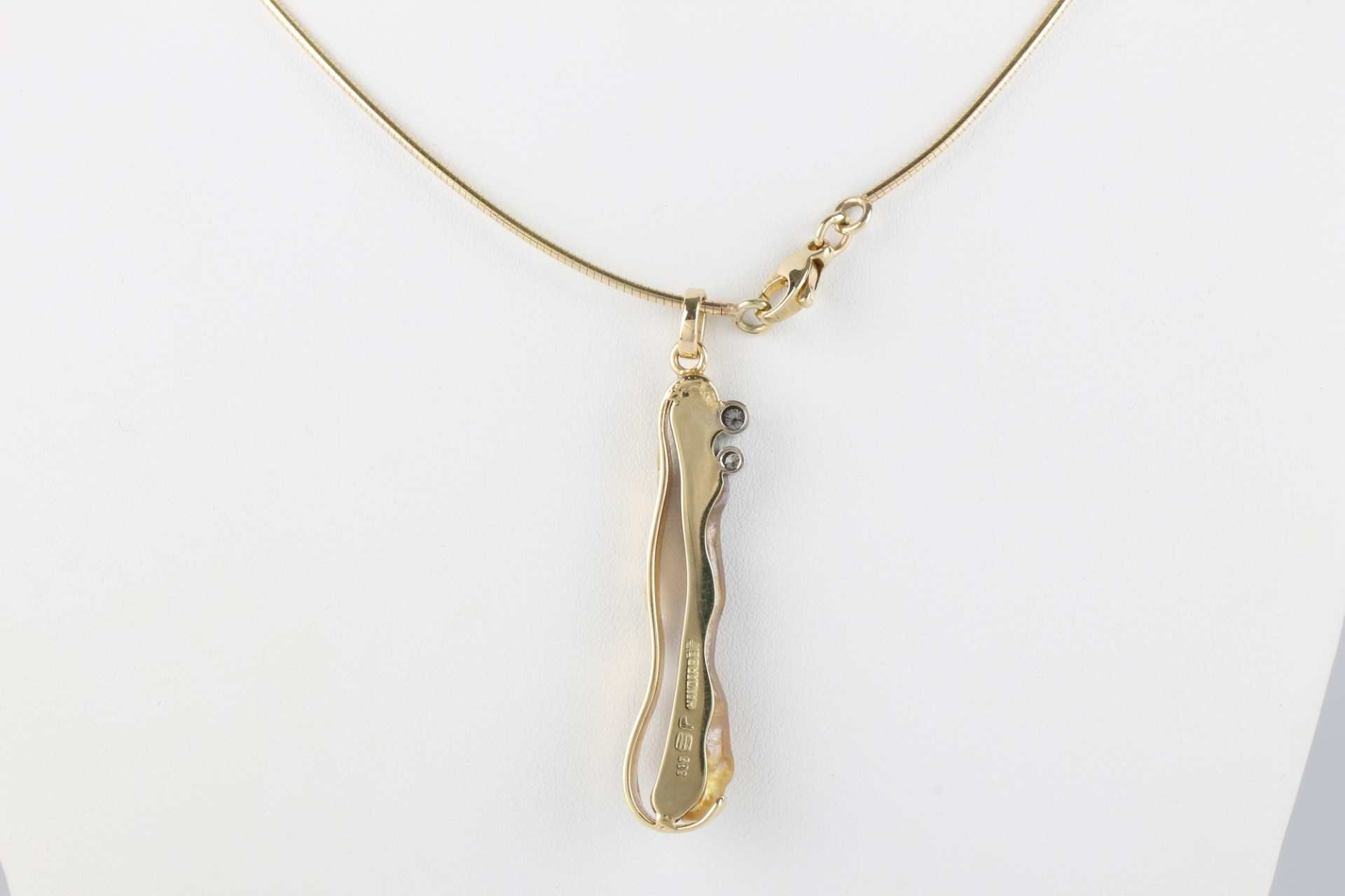 585 Gold Collier, Anhänger Biwa Perle mit zwei Brillanten 0,12 ct an Goldkette, gold necklace, - Image 4 of 5