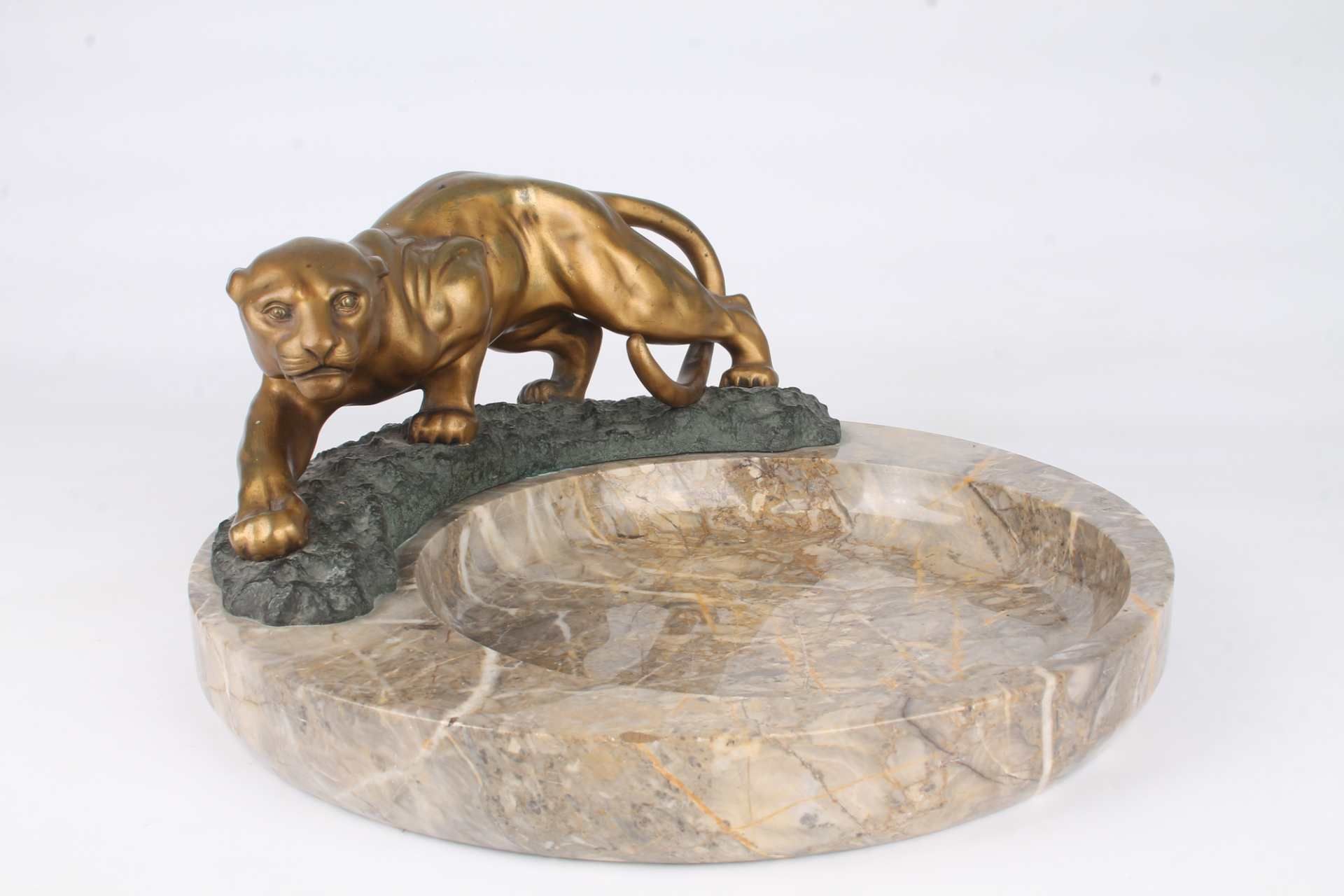 Georges Morin (1874-1950) Bronze Panther auf Marmorschale, bronze panther on marble bowl, - Image 4 of 6