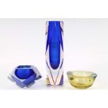 Blockvase und 2 Schalen, Murano, vase and two bowls,