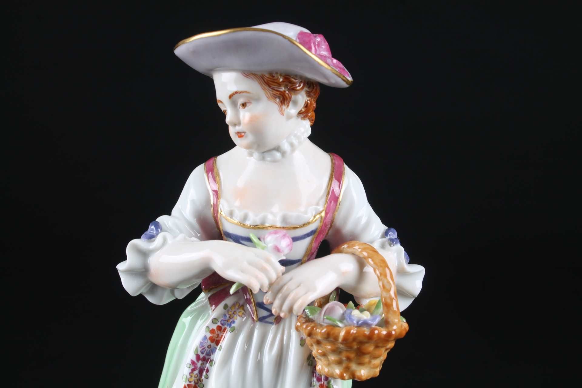 Meissen Gärtnerkind Mädchen mit Blumenkorb, gardeners child with flowerbasket, - Image 5 of 6