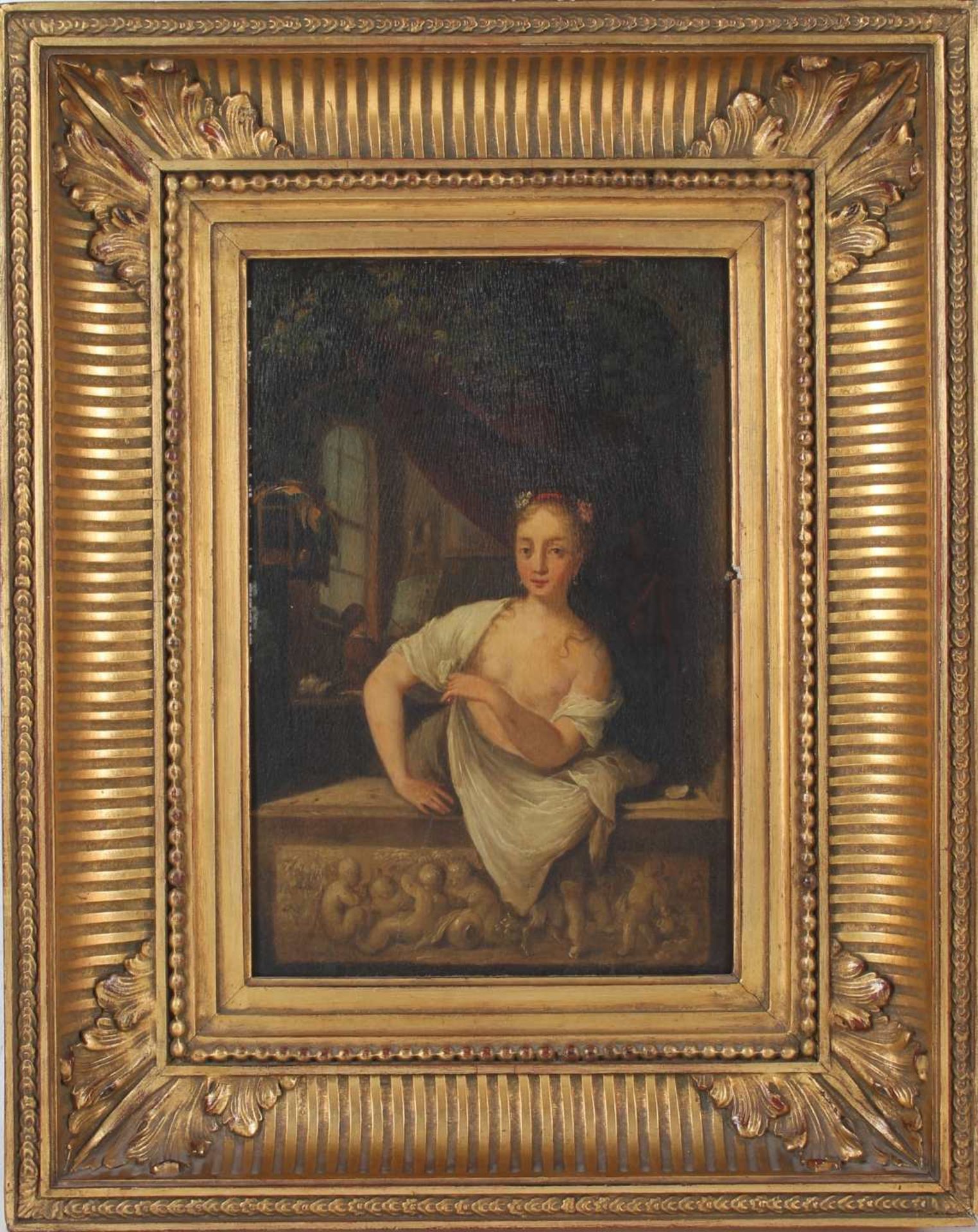 Altmeister 19.Jahrhundert, Junge Frau am Fenster, young woman at the window, 17./18th century, - Image 2 of 3