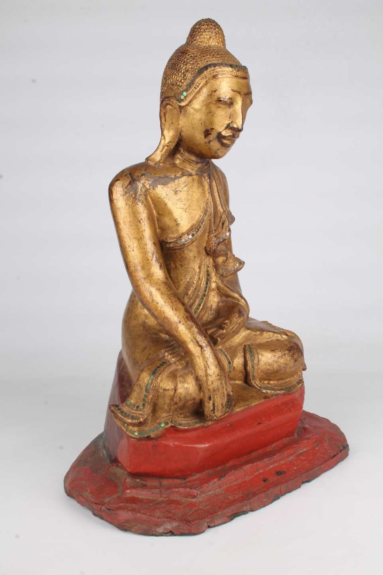 Burma Mandalay um 1900 sitzender Buddha im Lotossitz, wooden burmese mandalay buddha, - Bild 3 aus 8