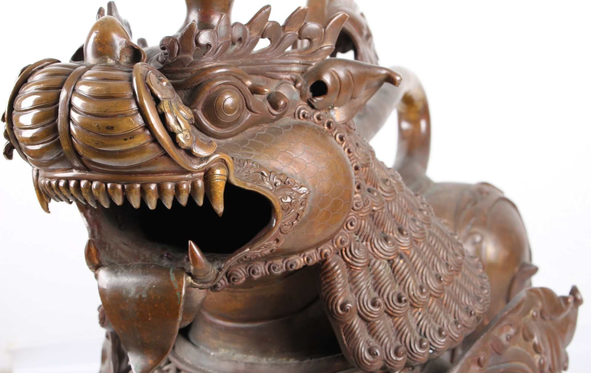 China Bronze riesiger Fu-Hund Wachterlöwe, chinese bronze foo dog, - Bild 5 aus 8