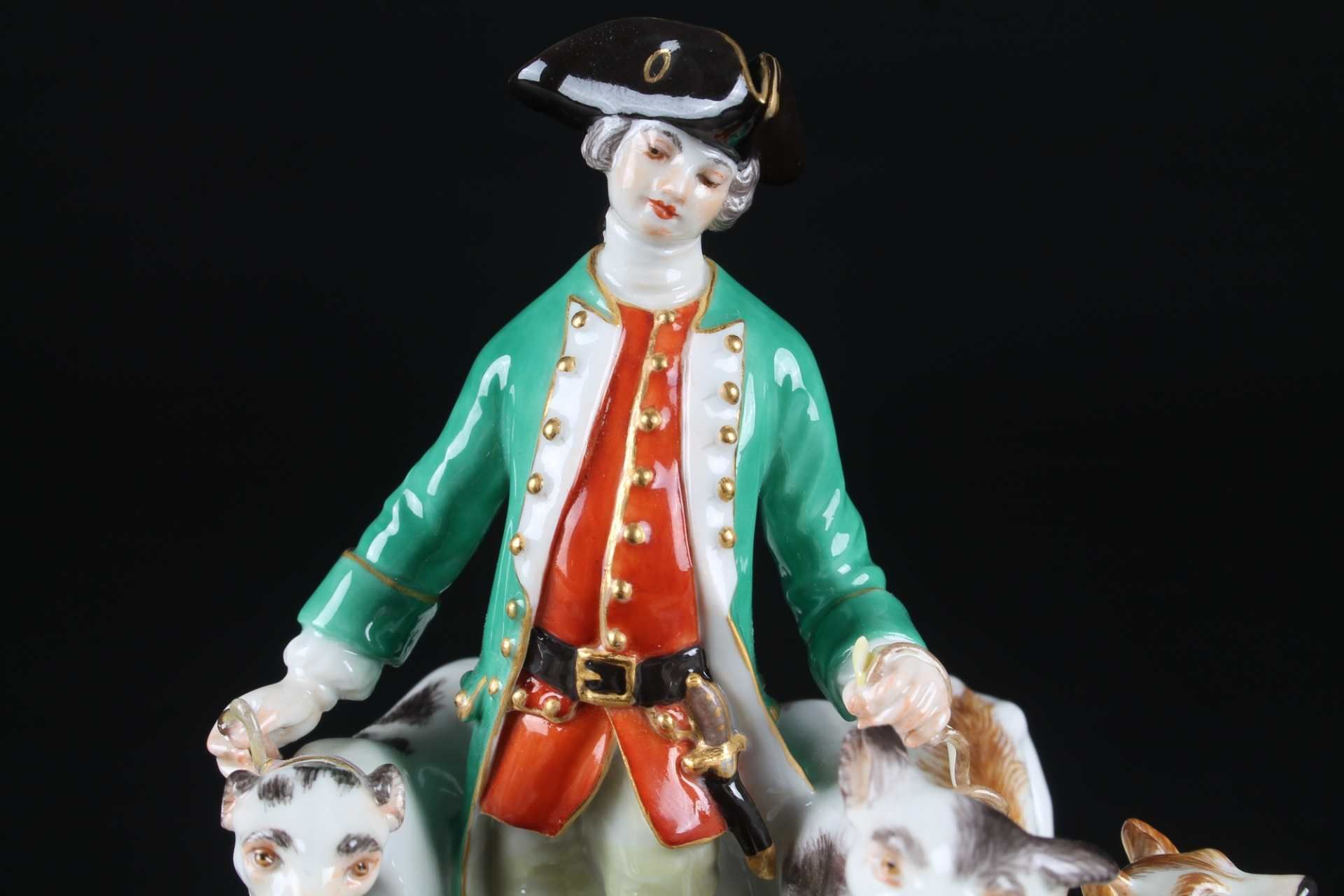 Meissen Jäger mit Jagdhunden, Jagdgruppe, hunter with dogs, - Image 5 of 6