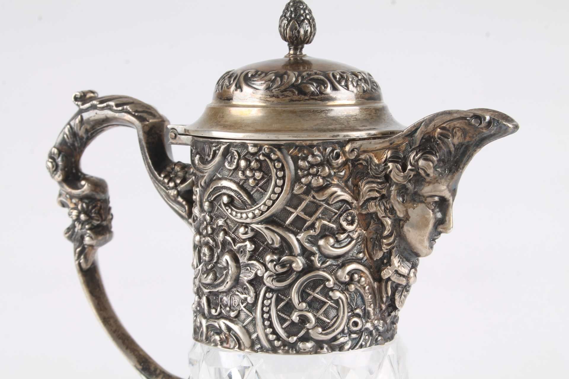 925 Silber Kristallkanne England 1897, crystal silver jug art nouveau, - Image 8 of 10