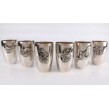 925 Silber - 6 Jagdbecher mit Tiermotiven, sterling silver hunting cups,