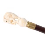 Spazierstock mit Elfenbein Elefant - Griffstück, 19. Jahrhundert, walking cane ivory 19th c.,