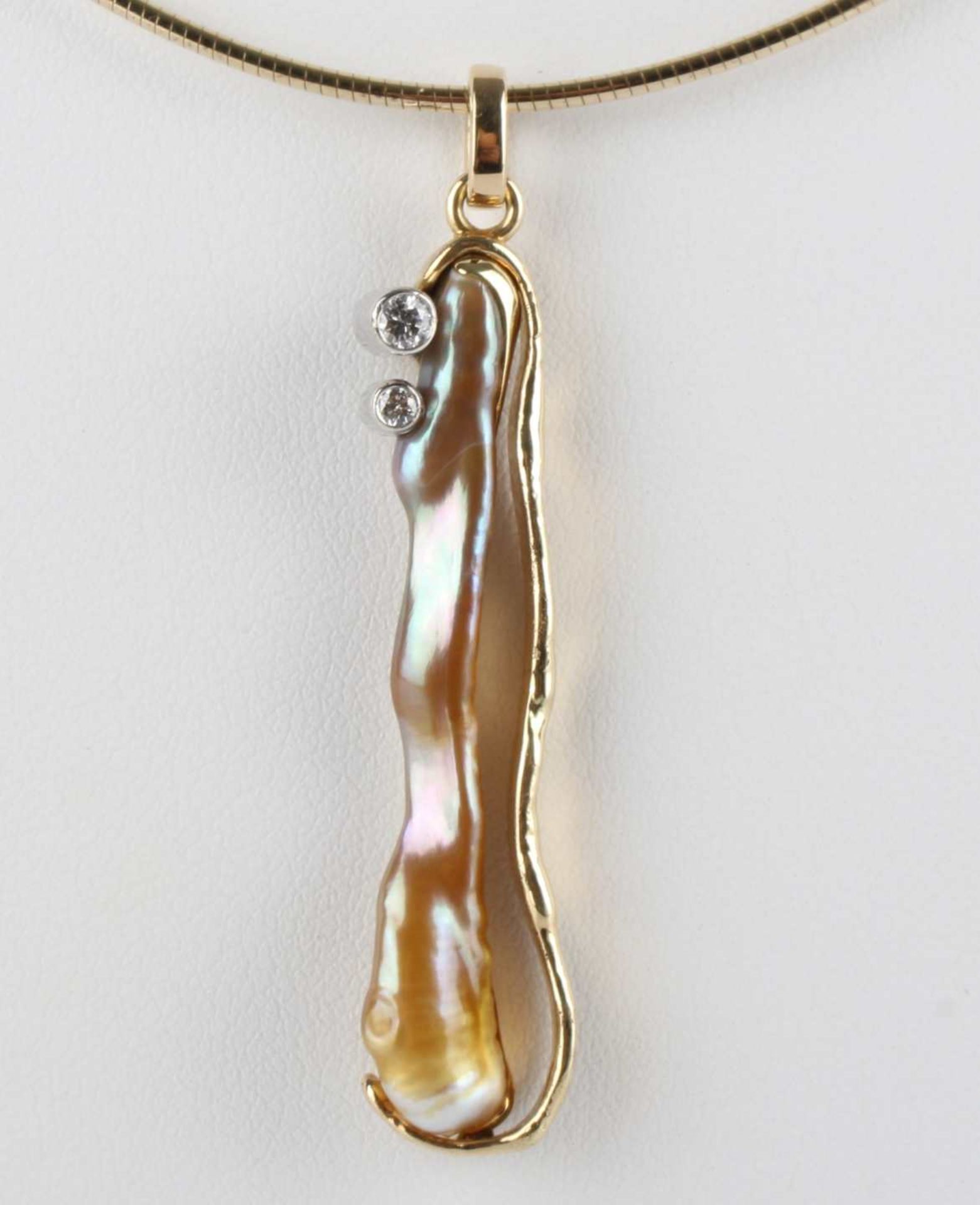 585 Gold Collier, Anhänger Biwa Perle mit zwei Brillanten 0,12 ct an Goldkette, gold necklace, - Image 2 of 5