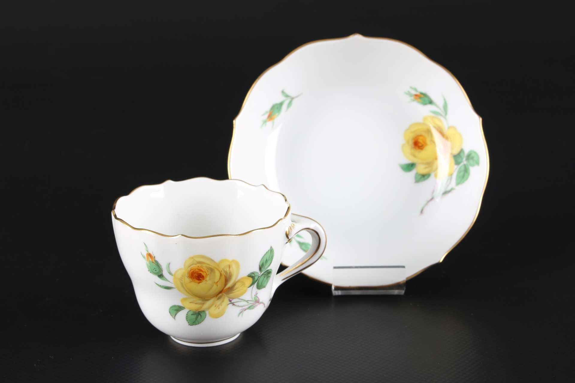 Meissen Gelbe Rose 9 Mokkatassen, 9 mocha coffee cups, - Image 3 of 4