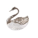 835 Silber Schwan Kristallschale, silver crystal swan spice bowl,