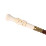 Spazierstock mit Elfenbeingriff mit Pferden, 19. Jahrhundert, walking cane ivory 19th century,